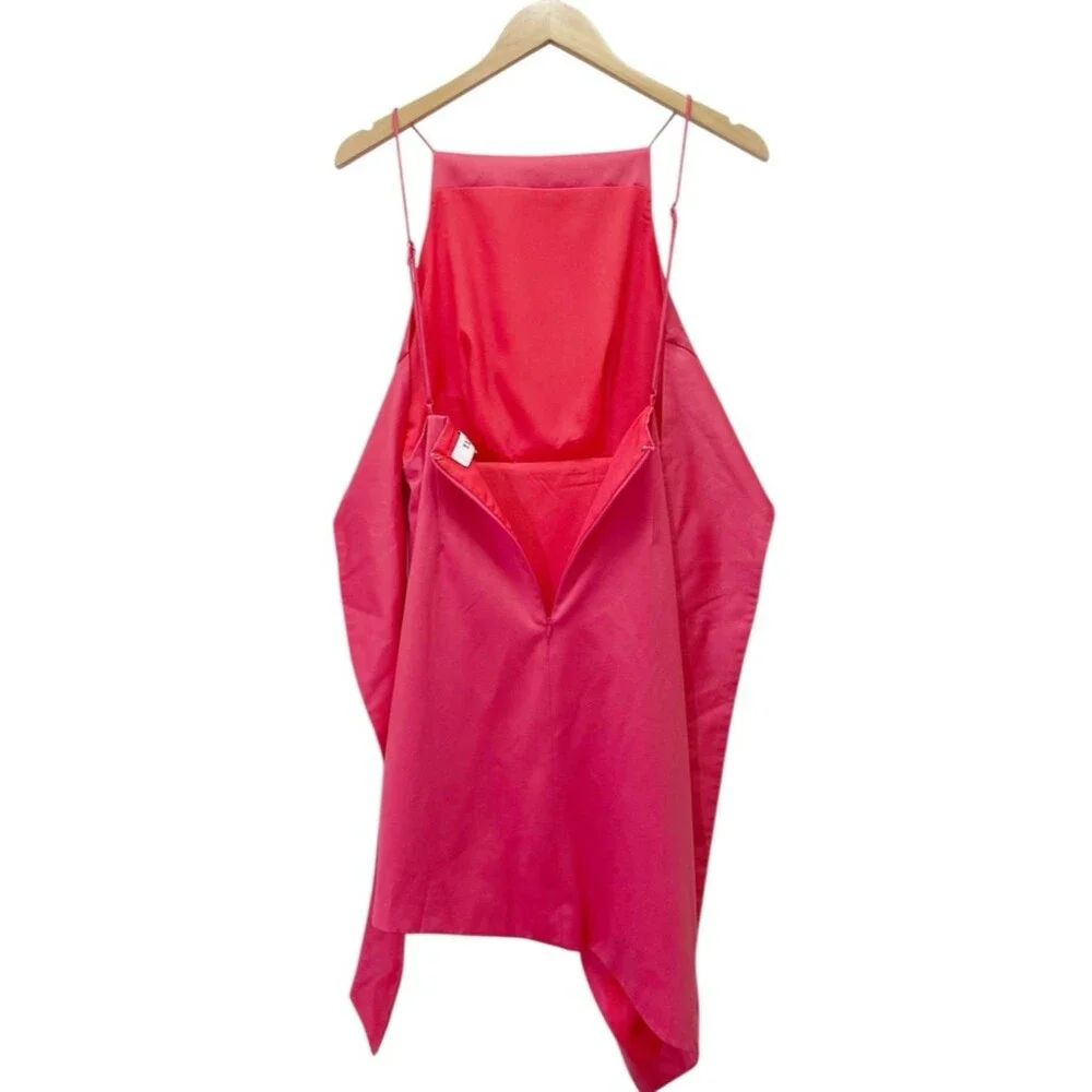 ELLIATT Satin Asym Mini Dress Melon Coral Pink Open Back Bow XS Party Cocktail